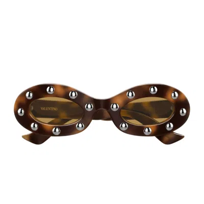 Valentino Havana Linea V Logo Recycled Acetate Ovale Sunglasses In Brown