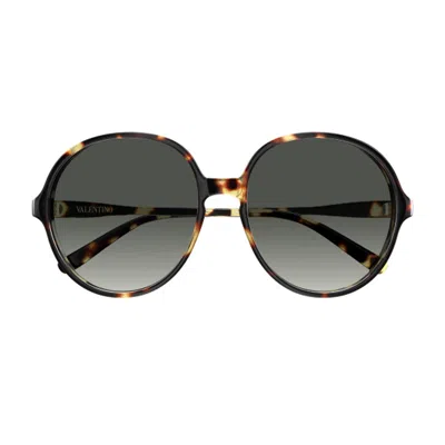 Valentino Havana Linea V Logo Recycled Acetate Round Sunglasses In Multi
