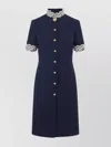 Valentino Structured Midi Dress With High Collar In Blue