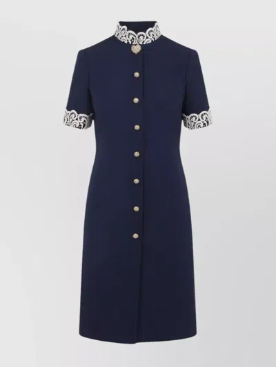 Valentino Indigo Blue Dress With Macramé Trim