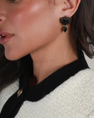 Valentino Garavani Heart Crystal Drop Stud Earrings With Ruthenium Hardware In Black