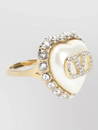 Valentino Garavani Heart Crystal Metal Ring Adjustable Design In Multi
