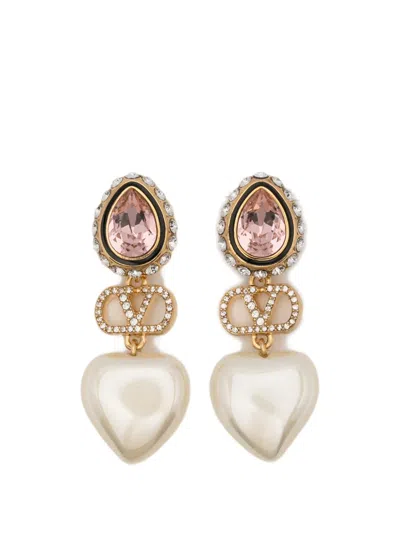 Valentino Garavani Heart Drop Earrings In Gold