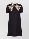 Valentino Embellished Pussy-bow Wool And Silk-blend Crepe Mini Dress In Black