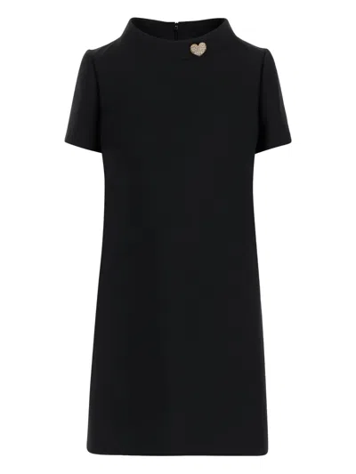 Valentino Heart-embellished Short-sleeve Dress In Black