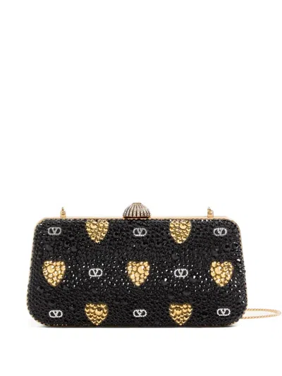 Valentino Garavani Heart Motif Embellished Clutch Bag In Black