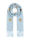 Valentino Heart Pattern Scarf Fringed Ends In Blue
