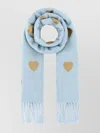 Valentino Heart Pattern Scarf Fringed Ends In Blue