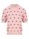 Valentino Heart-pattern Short-sleeve Sweater In Pink