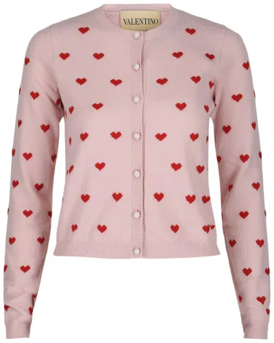 Valentino Heart Print Virgin Wool Cardigan In 01102-grey Rose Paris