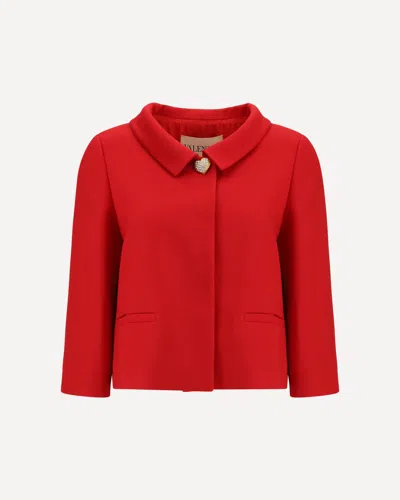 Valentino Heart-shaped Embellishment Jacket Jewel Detail In Red