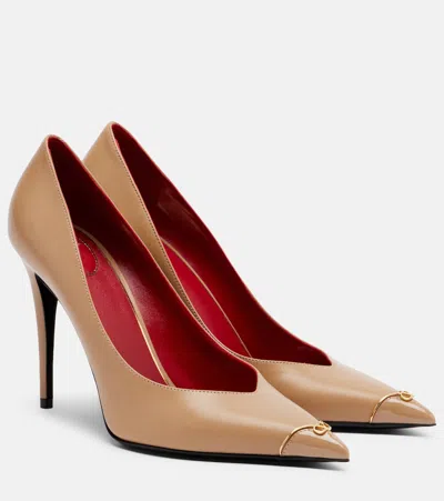 Valentino Garavani Heartip Vlogo Leather Pumps In Nude