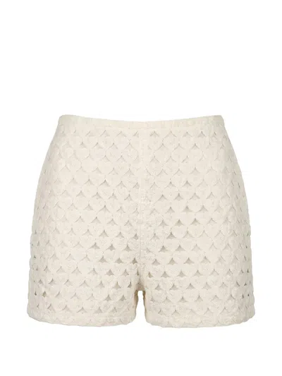 Valentino Heart-motif Crochet-knit Shorts In Neutral