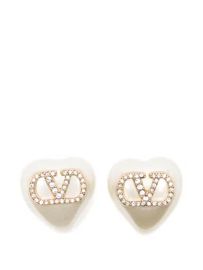 Valentino Garavani Valentino Vlogo Signature Heart Stud Earrings In White