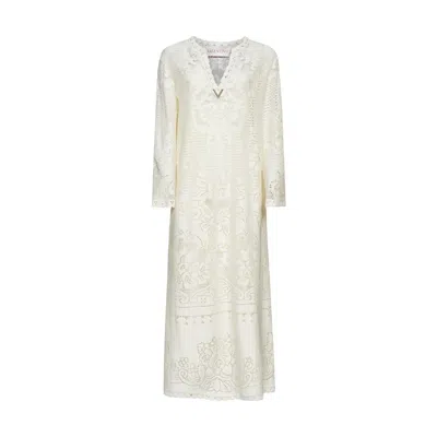 Valentino Heavy Lace Kaftan Dress In White | ModeSens
