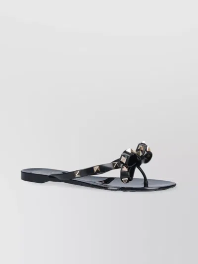 Valentino Garavani Heel Sandals With Bow Accent And Studded Embellishments In Black