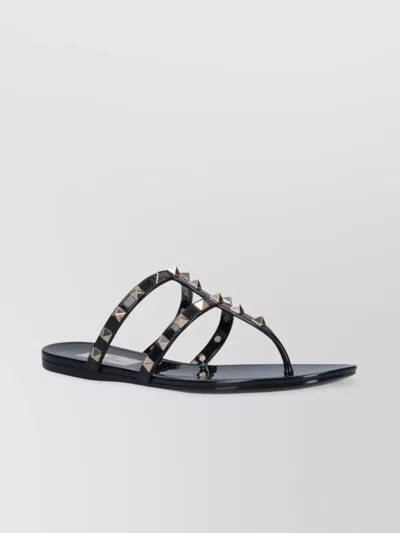 Valentino Garavani Heel Sandals With Studded Straps And Flat Sole In Black