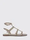 Valentino Beige Calf Leather Bos Taurus Flat Sandals In Brown