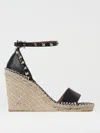 Valentino Rockstud 105 Textured-leather Espadrille Wedge Sandals In Black