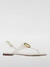Valentino Vlogo Signature Flat Leather Sandals In Ivory
