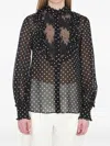 Valentino Garavani Polka Dot Tulle Bib Button-up Shirt In Black