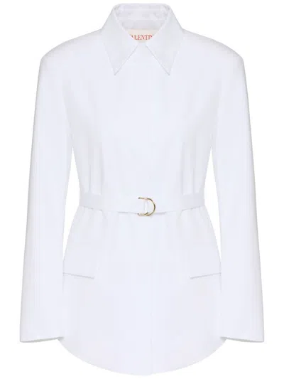 Valentino Long-sleeve Cotton Shirtdress In Weiss