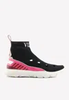 Valentino Heroes Hers Stretch Knit High-top Sneakers In Black