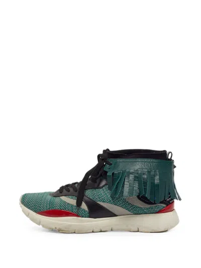 Pre-owned Valentino Garavani Heroes Tribe Fringed Sneakers In Green