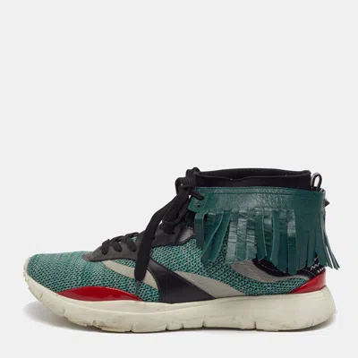 Pre-owned Valentino Garavani Heroes Tribe Size 42 Multicolor Knit Fabric And Leather High Top Sneakers