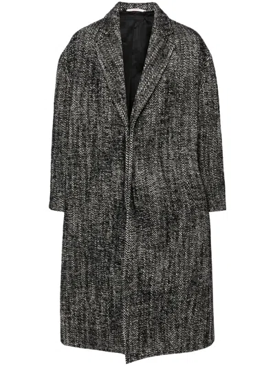 Valentino Chevron Long Coat In Bianco Nero