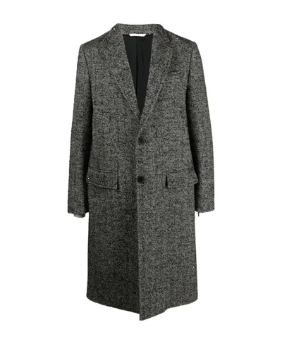 Valentino Herringbone Single-breasted Coat In Black