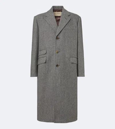 Valentino Herringbone Virgin Wool Coat In Gray