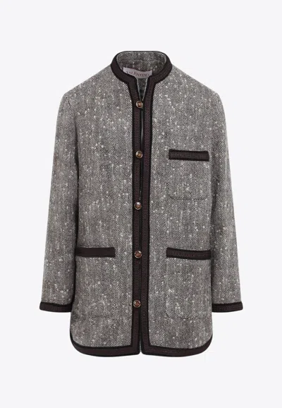 Valentino Herringbone Wool Coat In Brown
