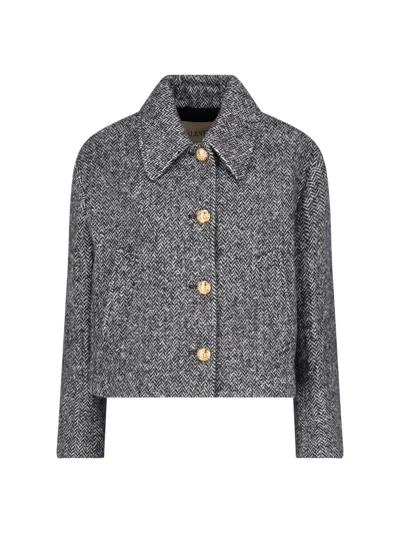 Valentino Herringbone Wool Jacket In Gray