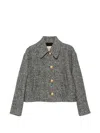 Valentino Tailored Peacoat Cropped Houndstooth Long Sleeves In Gray