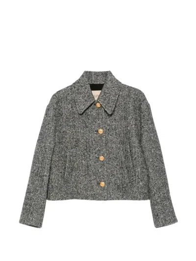 VALENTINO HERRINGBONE-PATTERN BUTTON-FRONT JACKET