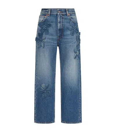 Valentino Hibiscus-detail Jeans In Blue
