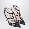 Valentino High Black Rockstud Lace Pumps In Black
