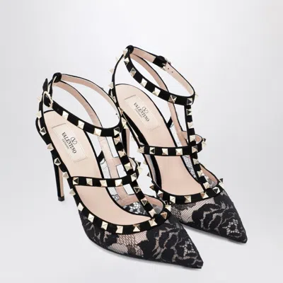Valentino Garavani High Black Rockstud Lace Pumps