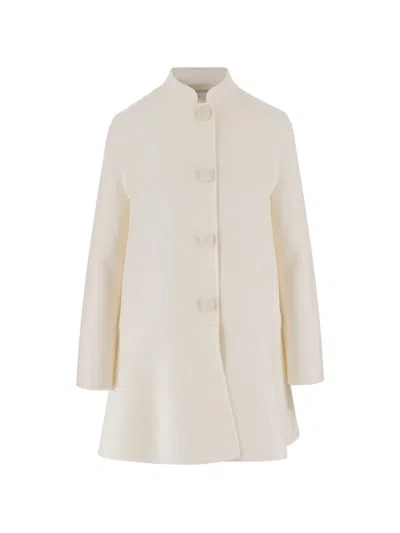 Valentino High-collar Button Wool Coat In Neutral