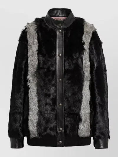Valentino Leather-trimmed Striped Shearling Jacket In Animal Print