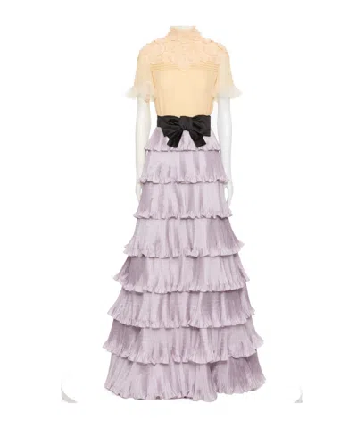 Valentino High Collar Short Sleeve Dress In Brown