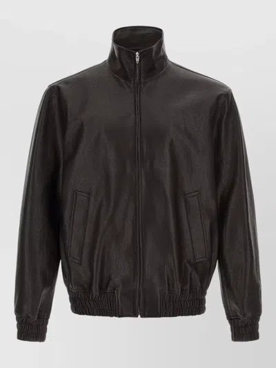 Valentino High Collar Zip Jacket Elastic Hem In Black