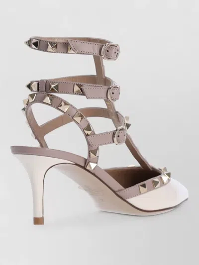 Valentino Garavani High Heel Pumps Pointed Toe Straps Studs In White