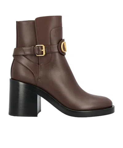 Valentino Garavani High Heel Short Boots In Brown