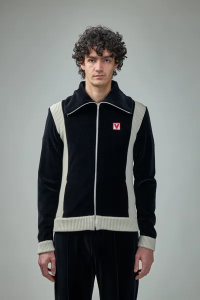 Valentino Garavani High-neck Chenille Sweatshirt With Zip And Patch In Black