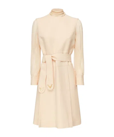 Valentino High-neck Midi Dress In Neutral
