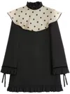 Valentino Womens Nero Betulla Frill-trim Long-sleeve Crepe Wool-silk Mini Dress In Black