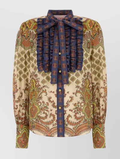 VALENTINO HIGH NECK PAISLEY PATTERN RUFFLED SHIRT