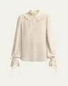 Valentino High Neck Pleated Ruffle Blouse In Cream